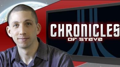 Image features Steve with 'Chronicles of Steve' on a screen, likely for a podcast or video series.
