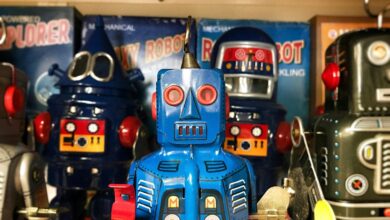 blue and black robot figurine